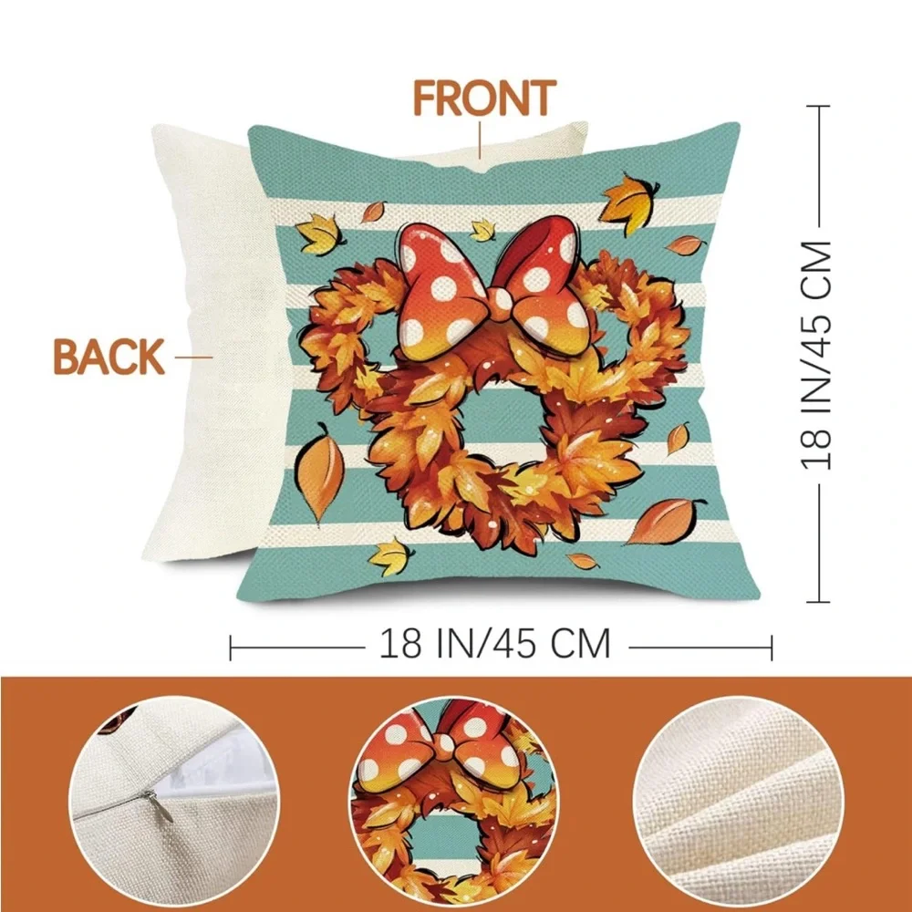New 4pcs Fall Mickey Mouse Throw Pillow Covers Holiday Decor 18x18 Disney